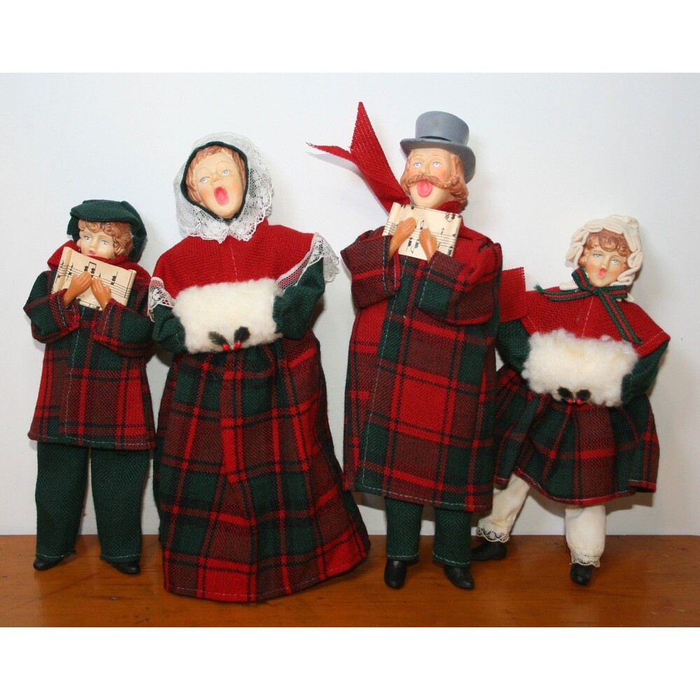 Caroling Family Doll Christmas Plastic 8" + 9" Lot of 4 unbranded Plastic Faces